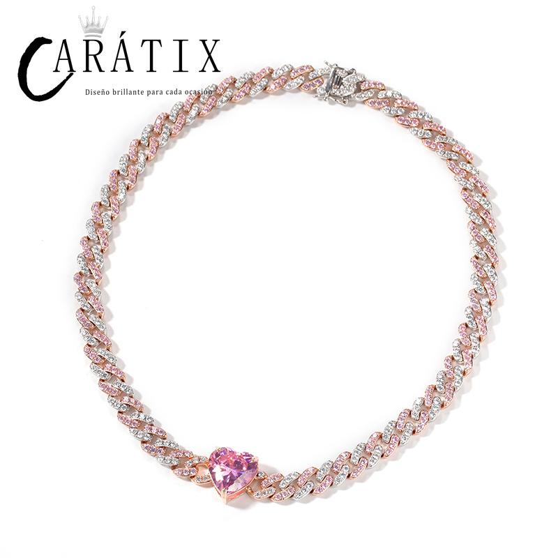 CARÁTIX Heart & Square CZ Iced Out Cuban Link Chain Necklace – AAA+ Claw Setting Hip Hop Bling Jewelry for Men & Women | Gift