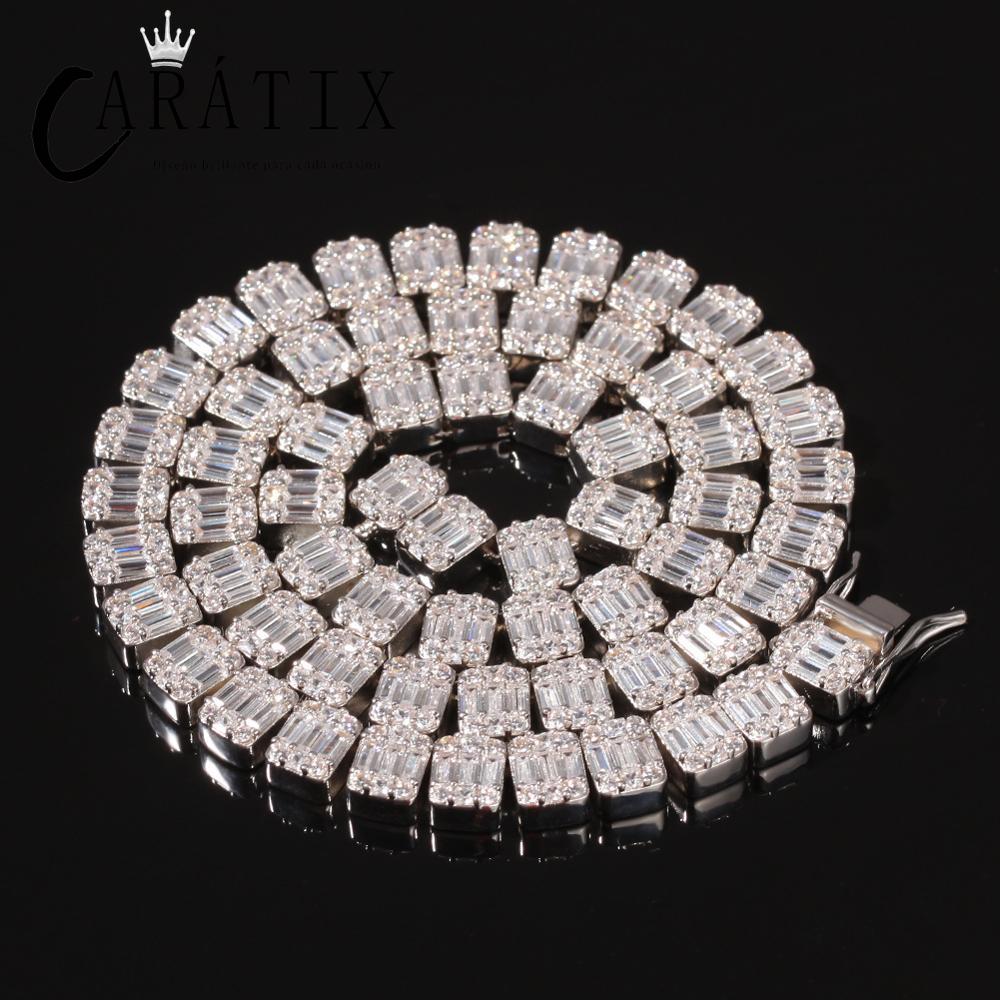 CARÁTIX - Hip Hop Bling Iced Out 1 Row Square AAA CZ Stone Tennis Chain Cubic Zirconia Chokers Necklaces for Men Rapper Jewelry Valentine's Day Gift for Men & Girls & Boys Mothers' Day Gift #Springtok
