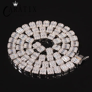CARÁTIX - Hip Hop Bling Iced Out 1 Row Square AAA CZ Stone Tennis Chain Cubic Zirconia Chokers Necklaces for Men Rapper Jewelry Valentine's Day Gift for Men & Girls & Boys Mothers' Day Gift #Springtok
