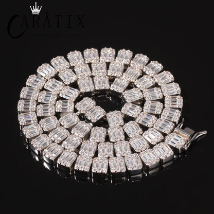 CARÁTIX - Hip Hop Bling Iced Out 1 Row Square AAA CZ Stone Tennis Chain Cubic Zirconia Chokers Necklaces for Men Rapper Jewelry Valentine's Day Gift for Men & Girls & Boys Mothers' Day Gift #Springtok