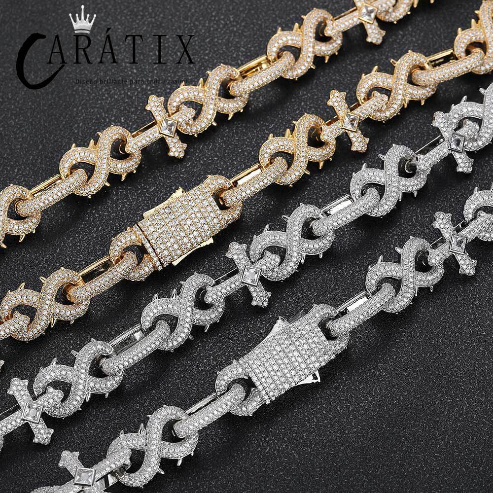 CARÁTIX – 5A+ CZ Bling Iced Infinity Cross Round Cuban Link Chain Necklace | Hip Hop Jewelry for Men