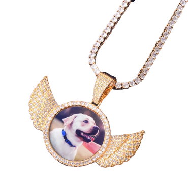 Wings Pave Charm Tennis Custom Photo Pendant Necklace – Iced Out Hip Hop Jewelry - CaratixJewelry