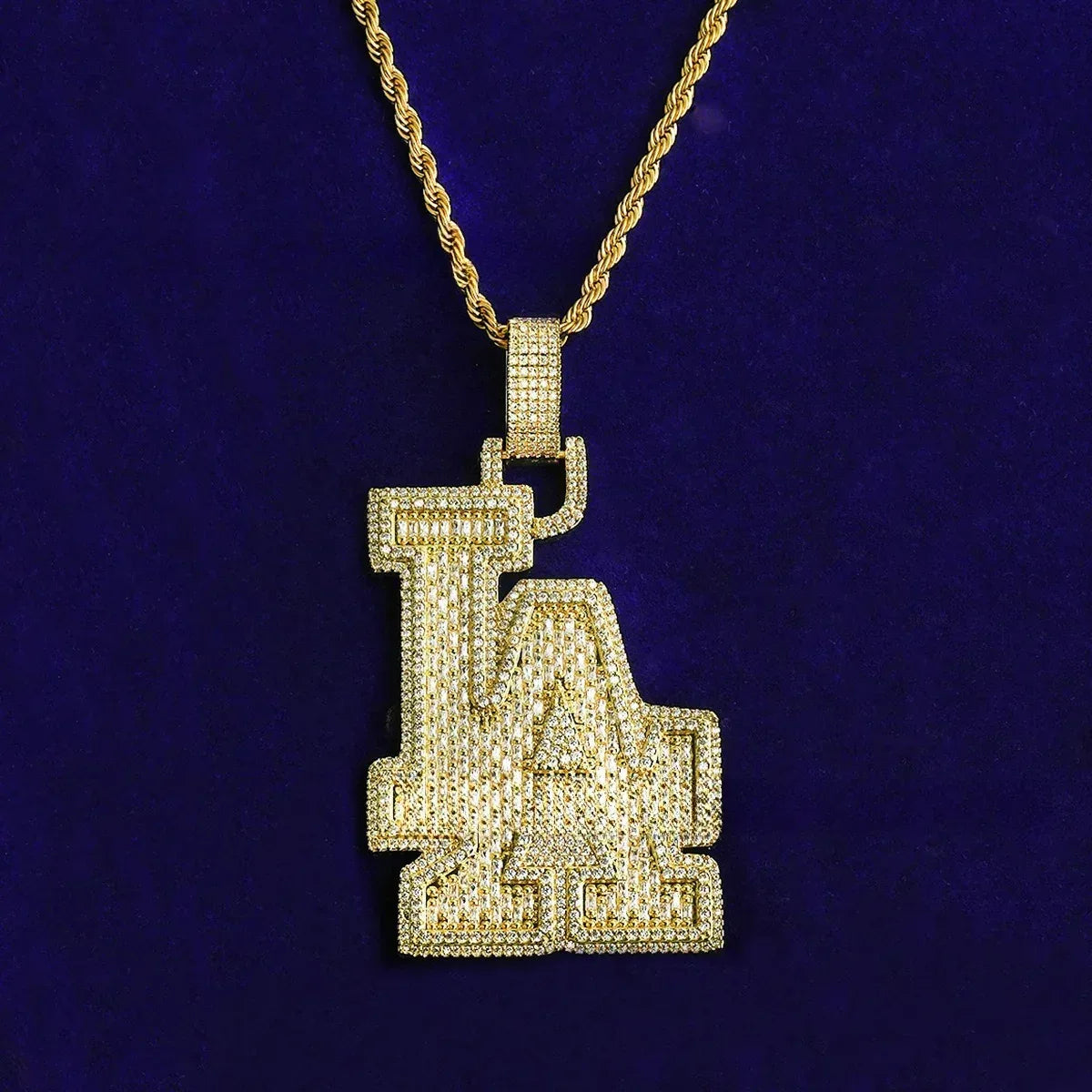 Iced Out Spliced "LA" Letter Pendant | Unisex Real Copper CZ Necklace - CaratixJewelry