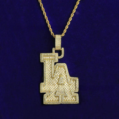 Iced Out Spliced "LA" Letter Pendant | Unisex Real Copper CZ Necklace - CaratixJewelry