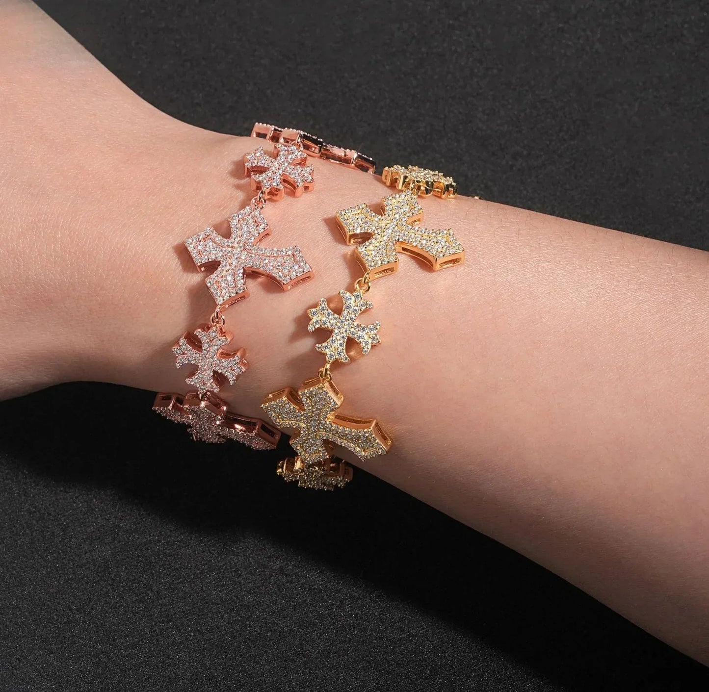 Moissanite Cross Bracelet for Men in S925 Sterling Silver Hip Hop Style - CaratixJewelry