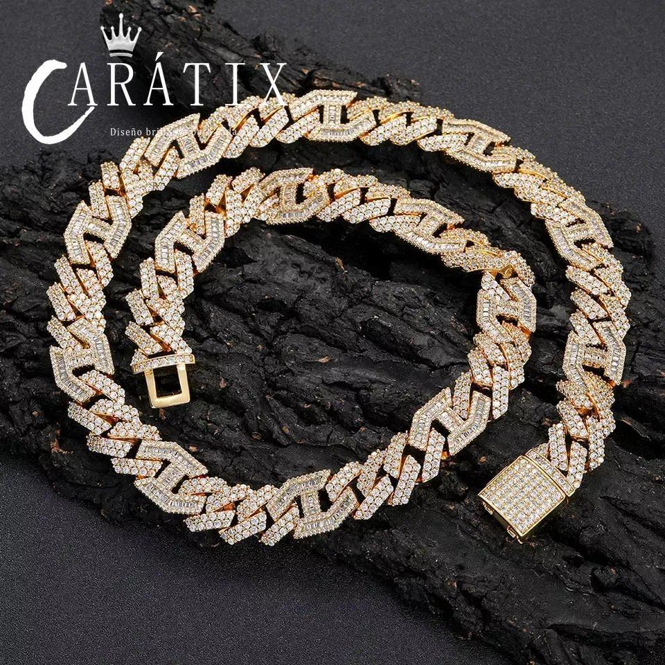 CARÁTIX 15MM Two-Tone Cuban Link Chain Necklace – Hip Hop Jewelry with Shiny Stones for Men & Women