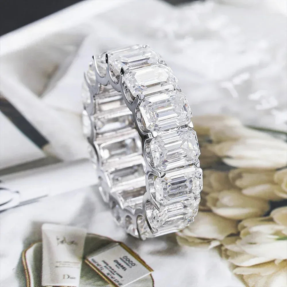 Emerald-Cut D-Color Moissanite Ring | S925 Silver Unisex Iced Out Hip Hop Jewelry - CaratixJewelry