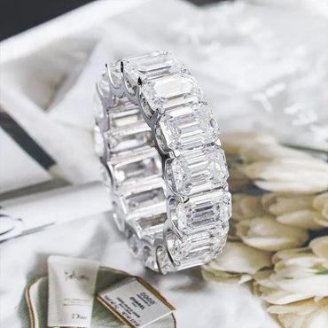 Emerald-Cut D-Color Moissanite Ring | S925 Silver Unisex Iced Out Hip Hop Jewelry - CaratixJewelry