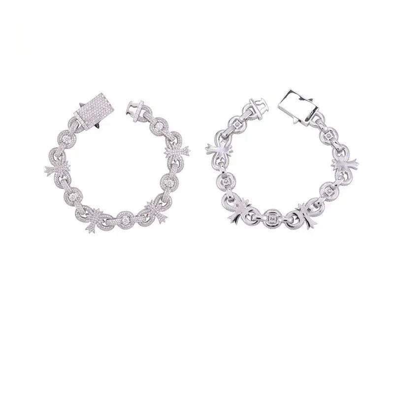 10mm Moissanite Cross Cuban Link Bracelet | S925 Silver Hip Hop Jewelry - CaratixJewelry