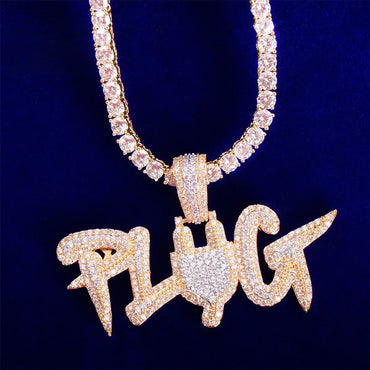 Iced Out "PLUG" Letter Pendant | Men's Hip Hop Word Necklace | Premium Copper CZ Trap Jewelry | The Source Bling | Caratix - CaratixJewelry
