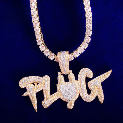 Iced Out "PLUG" Letter Pendant | Men's Hip Hop Word Necklace | Premium Copper CZ Trap Jewelry | The Source Bling | Caratix - CaratixJewelry
