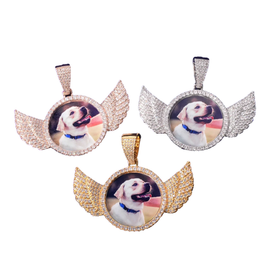 Wings Pave Charm Tennis Custom Photo Pendant Necklace – Iced Out Hip Hop Jewelry - CaratixJewelry