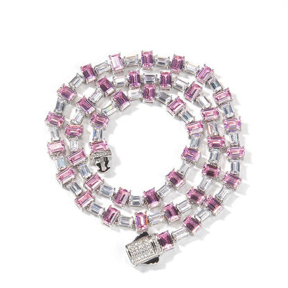 CARÁTIX - Hip Hop Pink White Square CZ Stone Bling Iced Out Tennis Link Chain Chokers Necklaces for Men Women Unisex Rapper Jewelry Valentine's Day Gift for Men & Girls & Boys Mothers' Day Gift #Springtok