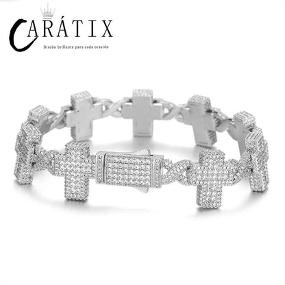 CARÁTIX -  Fashion   Gold Silver Plated Brass Zircon  Cross Cuban link chain CZ Necklace For Men Women Valentine's Day Gift for Men & Girls & Boys Mothers' Day Gift #Springtok