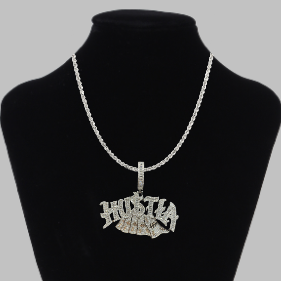 Hustla Money Stack Iced Out Letter Diamond Pendant Necklace – Custom Hip Hop Jewelry for Men