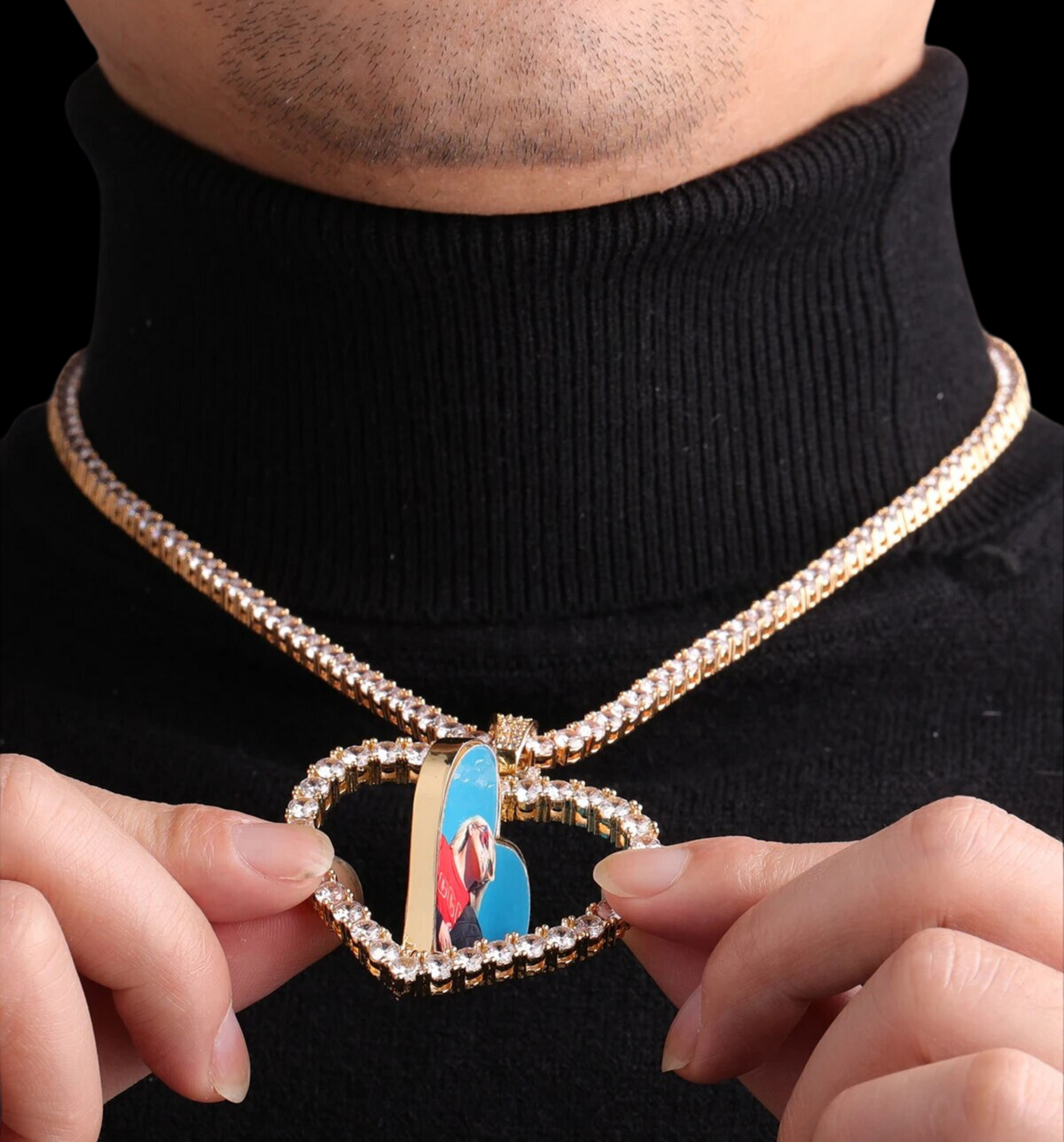 Rotating Double-Sided Heart Custom Photo Picture Pendant Necklace