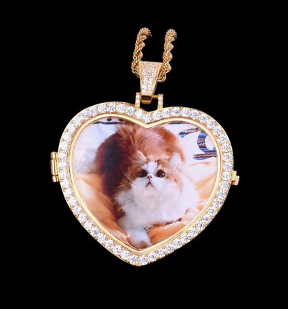 Openable Heart Tennis Custom Photo Pendant Necklace – Iced Out Hip Hop Jewelry