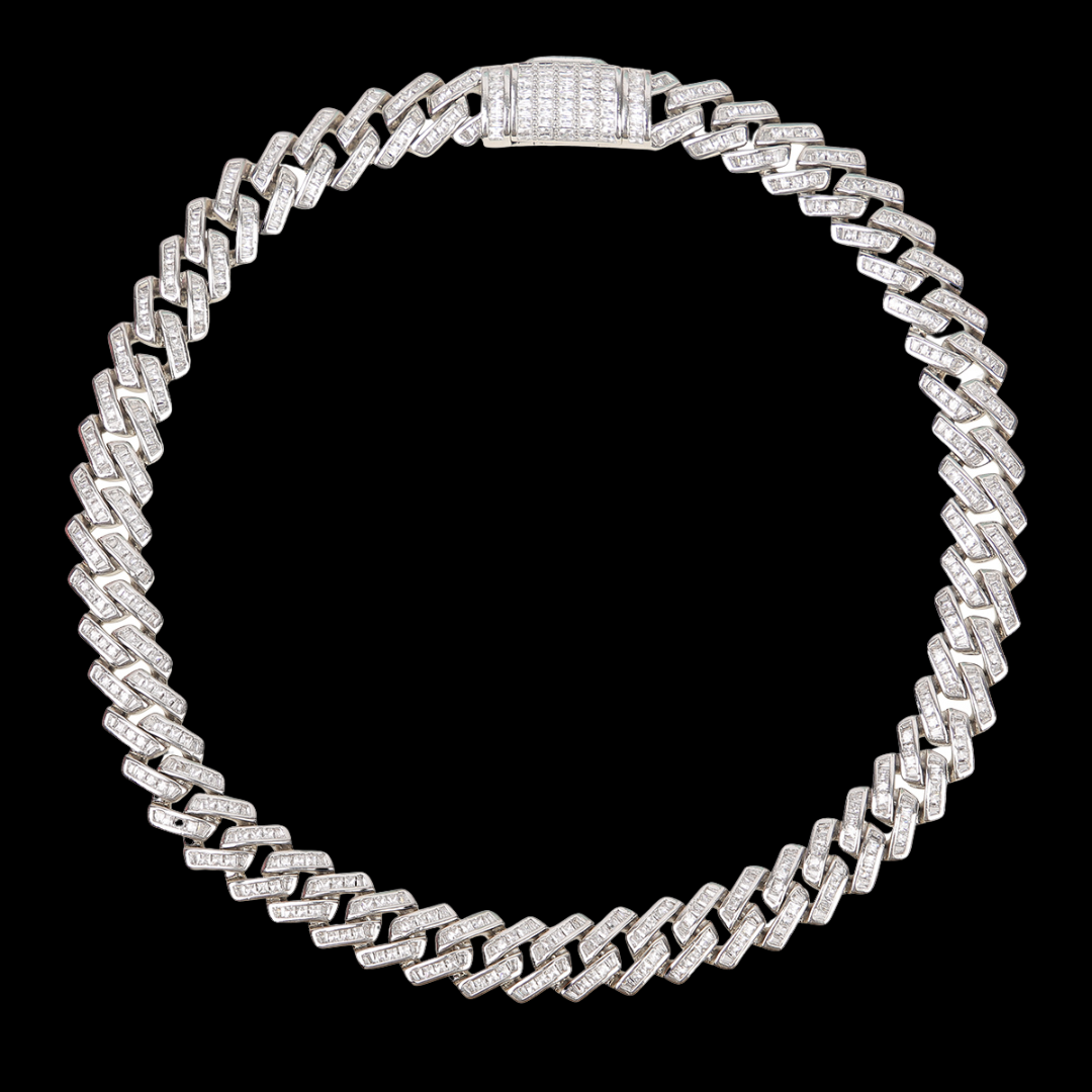 11MM Fully Baguette Link Iced Out Diamond Necklace Chain – Luxury Hip Hop Jewelry for Men & Women