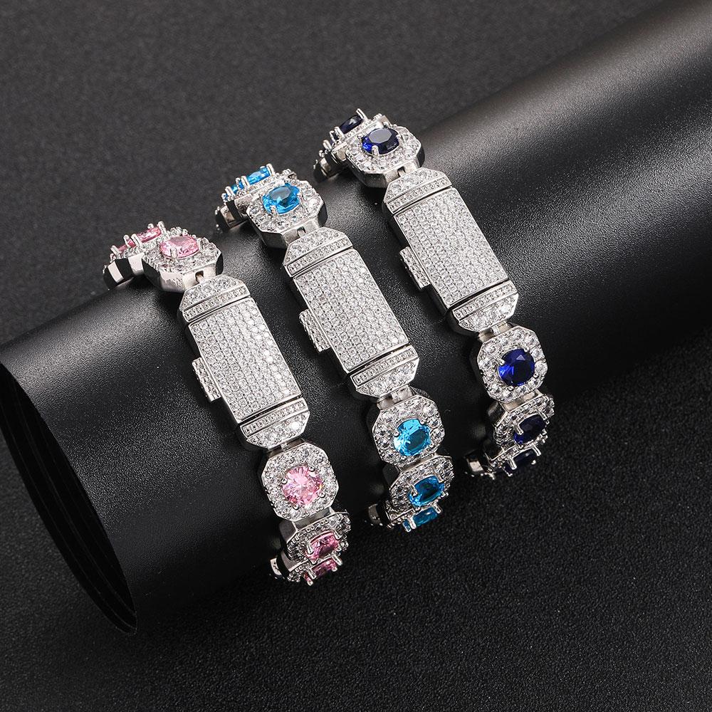 CARÁTIX -Luxury 12MM Colorful  Zircon Tennis Chain Bracelet Shiny CZ Silver plated Women's Fashion Jewelry Bangle Couple Valentine's Day Gift for Men & Girls & Boys Mothers' Day Gift #Springtok