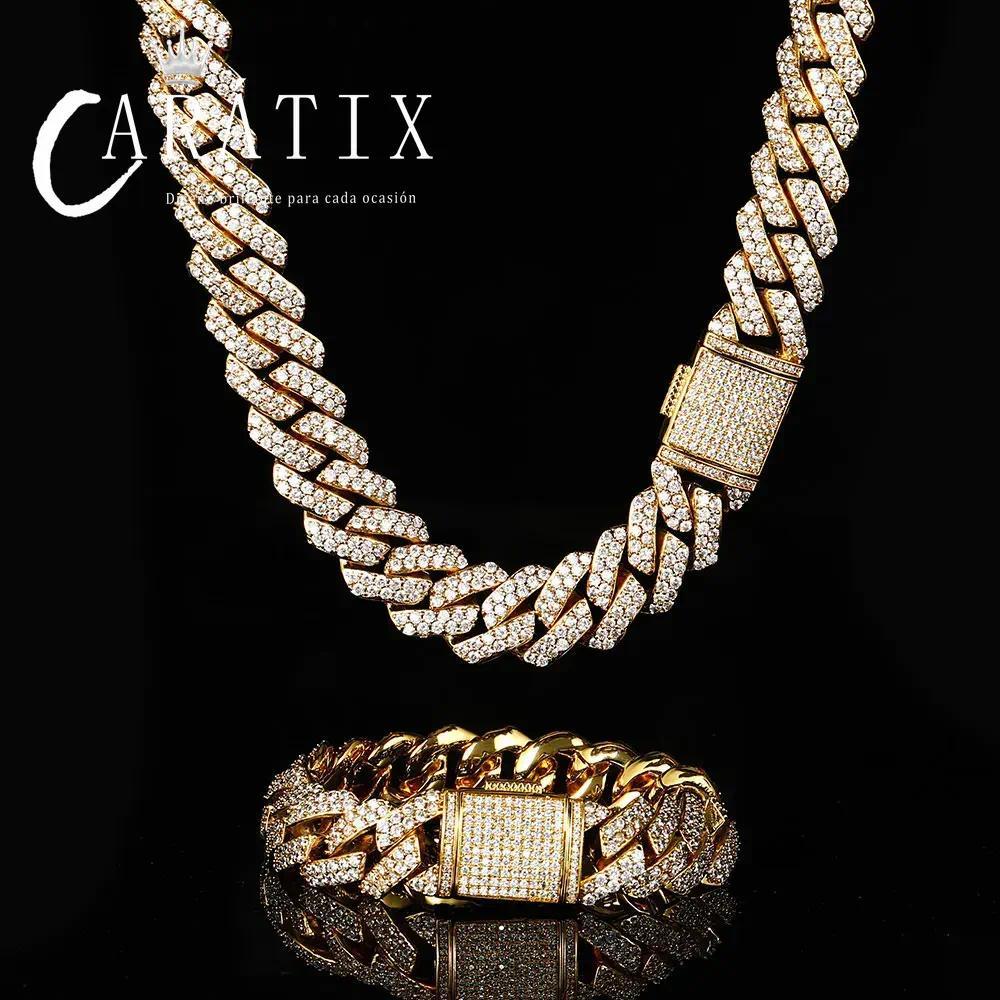 CARÁTIX 15mm White Plated Cuban Link Chain Necklace – Cubic Zirconia Iced Out Hip Hop Choker Jewelry for Men | Gift