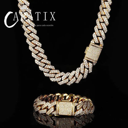 CARÁTIX 15mm White Plated Cuban Link Chain Necklace – Cubic Zirconia Iced Out Hip Hop Choker Jewelry for Men | Gift