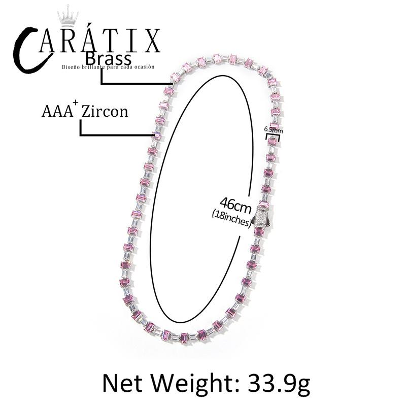 CARÁTIX - Hip Hop Pink White Square CZ Stone Bling Iced Out Tennis Link Chain Chokers Necklaces for Men Women Unisex Rapper Jewelry Valentine's Day Gift for Men & Girls & Boys Mothers' Day Gift #Springtok
