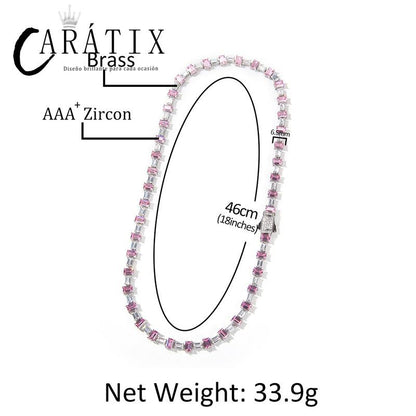 CARÁTIX - Hip Hop Pink White Square CZ Stone Bling Iced Out Tennis Link Chain Chokers Necklaces for Men Women Unisex Rapper Jewelry Valentine's Day Gift for Men & Girls & Boys Mothers' Day Gift #Springtok
