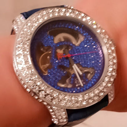 Luxury Mechanical Iced Out Watch Big Face Leather | Caratix