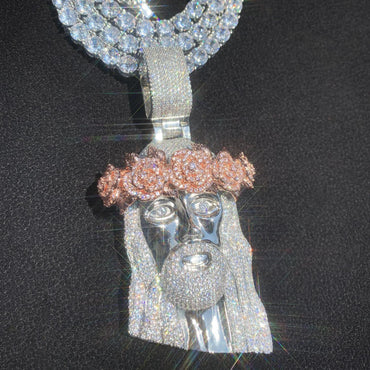 Hip Hop Jesus Rose Pendant Necklace | Iced Out Zircon Street Style Jewelry for Men