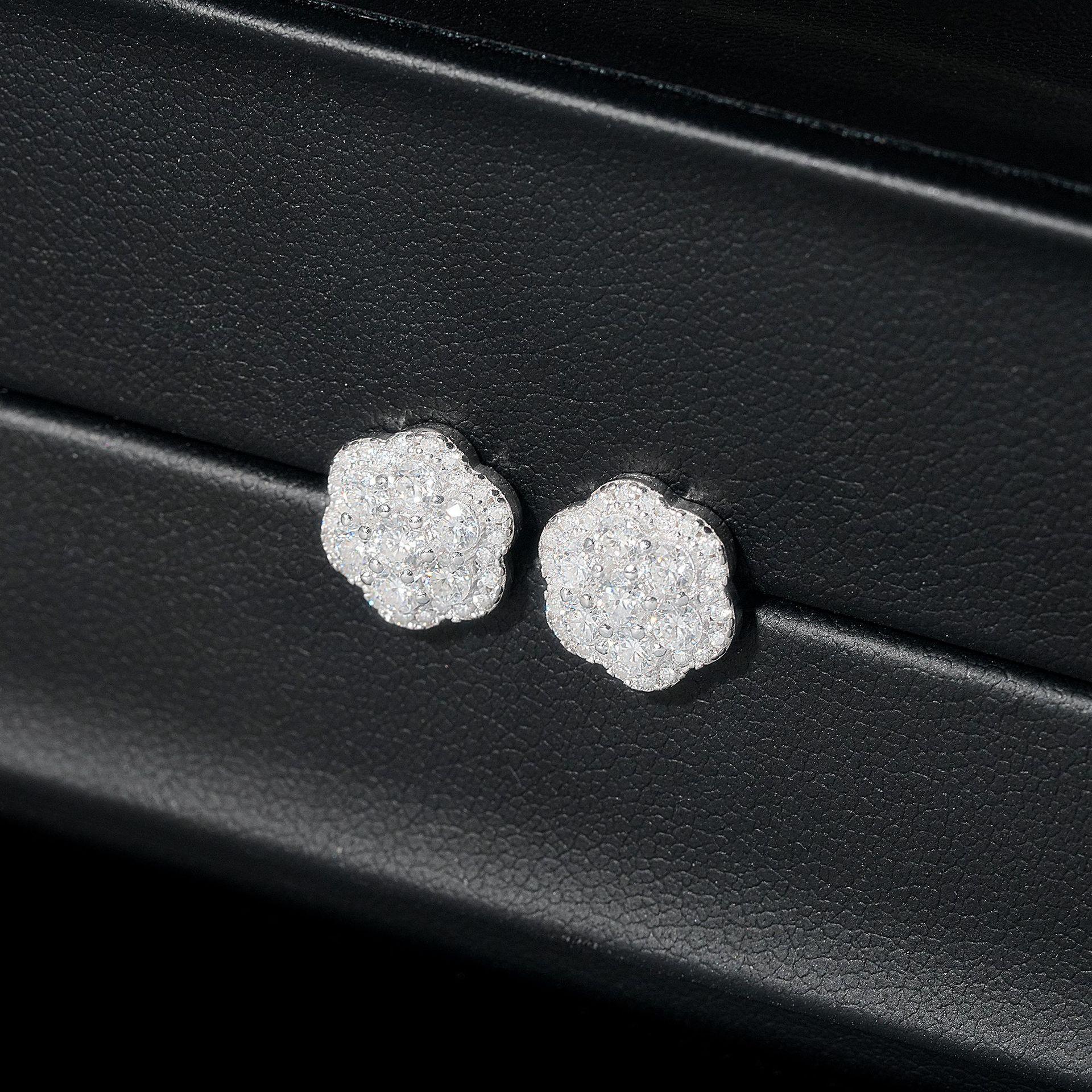 Creative Flower Shape 925 Silver Moissanite Hip Hop Stud Earrings - CaratixJewelry