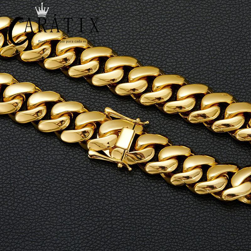 CARÁTIX Golden Cuban Miami Chain | Bling Brass Dense Link Hip Hop Necklace for Men