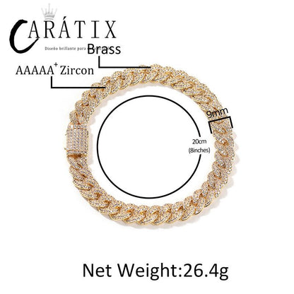 CARÁTIX 9mm Iced Out Cuban Link Chain Necklace – 5A+ CZ Solid Round Hip Hop Bling Jewelry for Men | Rapper Gift