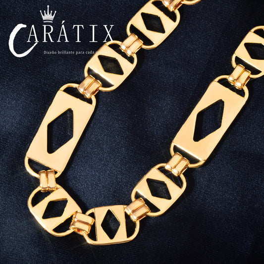 CARÁTIX 14mm Rhombus Square Link Chain Necklace – Iced Out Hip Hop Bling Jewelry for Men | Multi-Size Cuban Style
