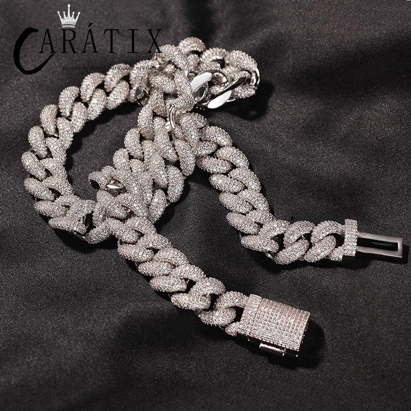 CARÁTIX - Hip Hop 5A+ CZ Stone Paved Bling Iced Out 14mm Solid Round Link Chain Necklaces for Men Rapper Jewelry Golden Silver Color Valentine's Day Gift for Men & Girls & Boys Mothers' Day Gift #Springtok