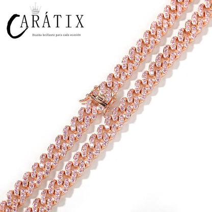 CARÁTIX Pink Zircon Iced Out Cuban Choker | Luxury CZ Bling Necklace for Men & Women (14"-20")
