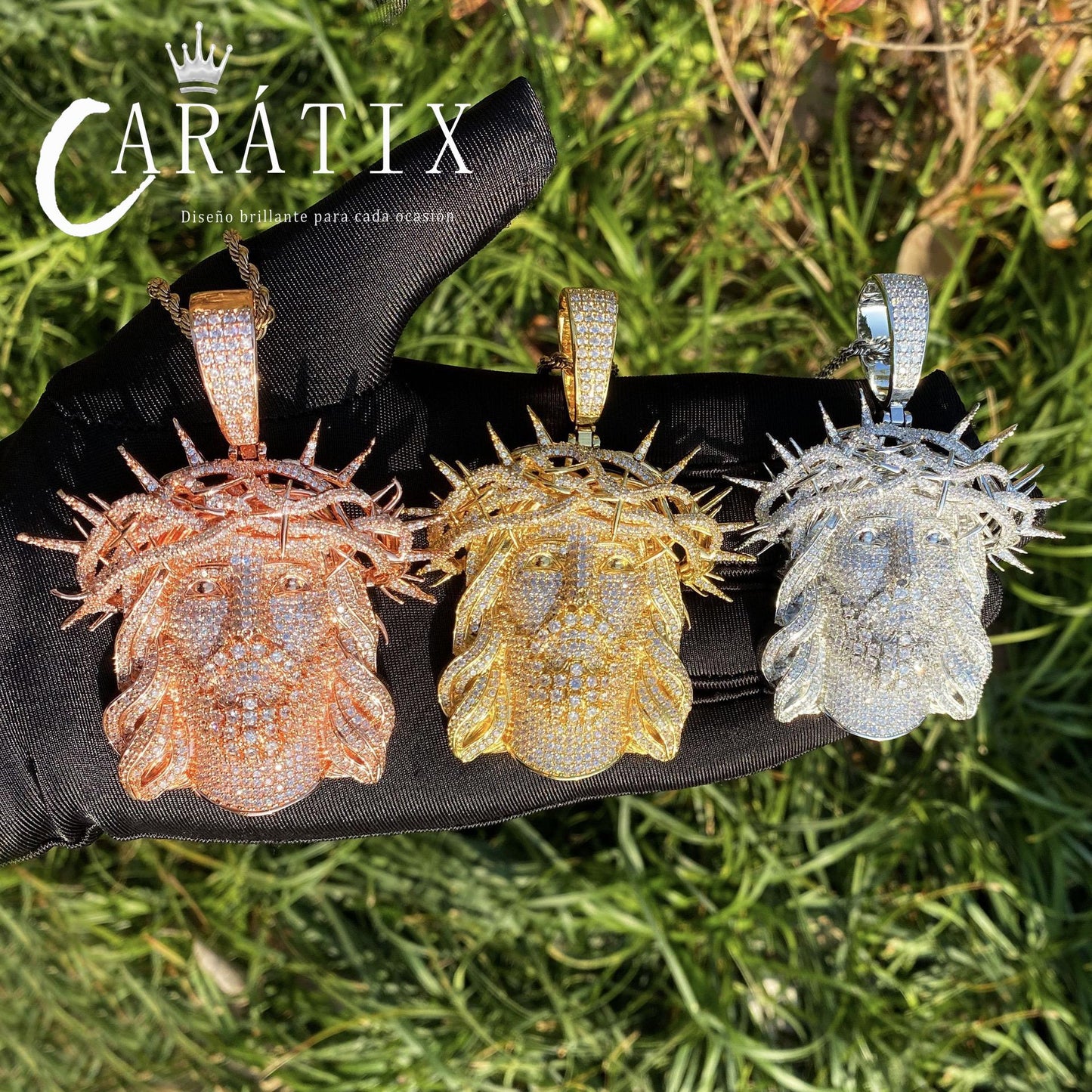 CARÁTIX -Iced Out Ratten Jesus Necklace Pendant for Men Prong Setting Hip Hop Jewelry Valentine's Day Gift for Men & Girls & Boys Mothers' Day Gift #Springtok