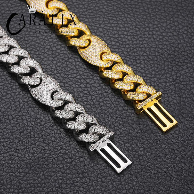 CARÁTIX 12mm Coffee Bean Cuban Link Chain Necklace – 5A CZ Iced Out Hip Hop Bling Jewelry for Men | Rapper Gift