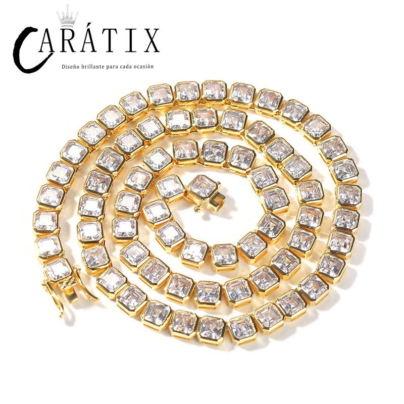 CARÁTIX 1-Row Square Tennis Chain | AAA CZ Iced Out Hip Hop Necklace for Men