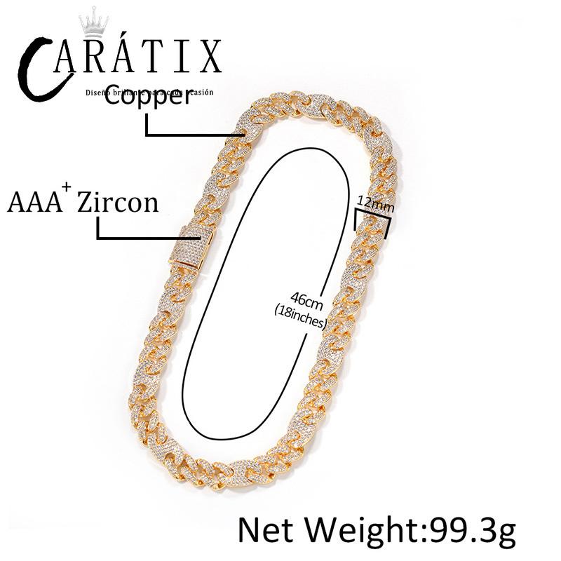 CARÁTIX Coffee Bean Cuban Link Chain Necklace – AAA CZ Iced Out Hip Hop Bling Jewelry for Men | Micro Paved Rapper Gift