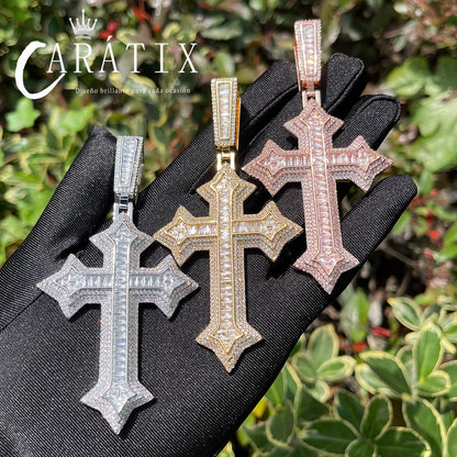 CARÁTIX Bubble Letter Iced Out Cross Necklace – Copper Hip Hop CZ Jewelry for Men & Women