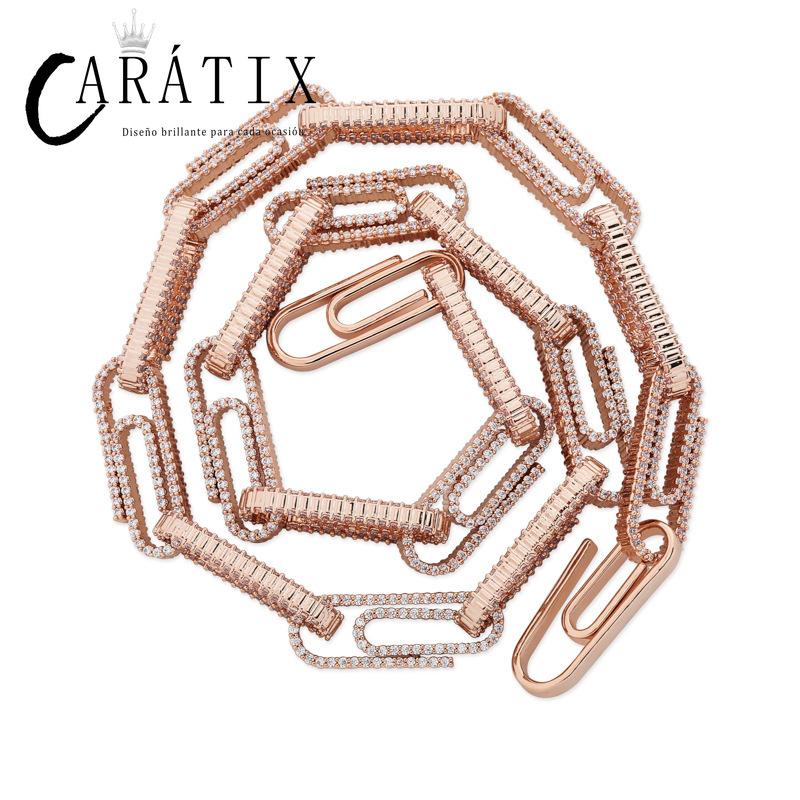 CARÁTIX AAA+ CZ Iced Out Pin Link Chain Necklace – Gold & Rose Hip Hop Bling Jewelry for Men & Women | Rapper Gift