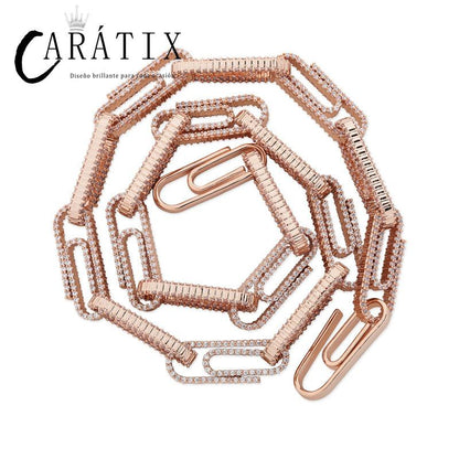 CARÁTIX AAA+ CZ Iced Out Pin Link Chain Necklace – Gold & Rose Hip Hop Bling Jewelry for Men & Women | Rapper Gift