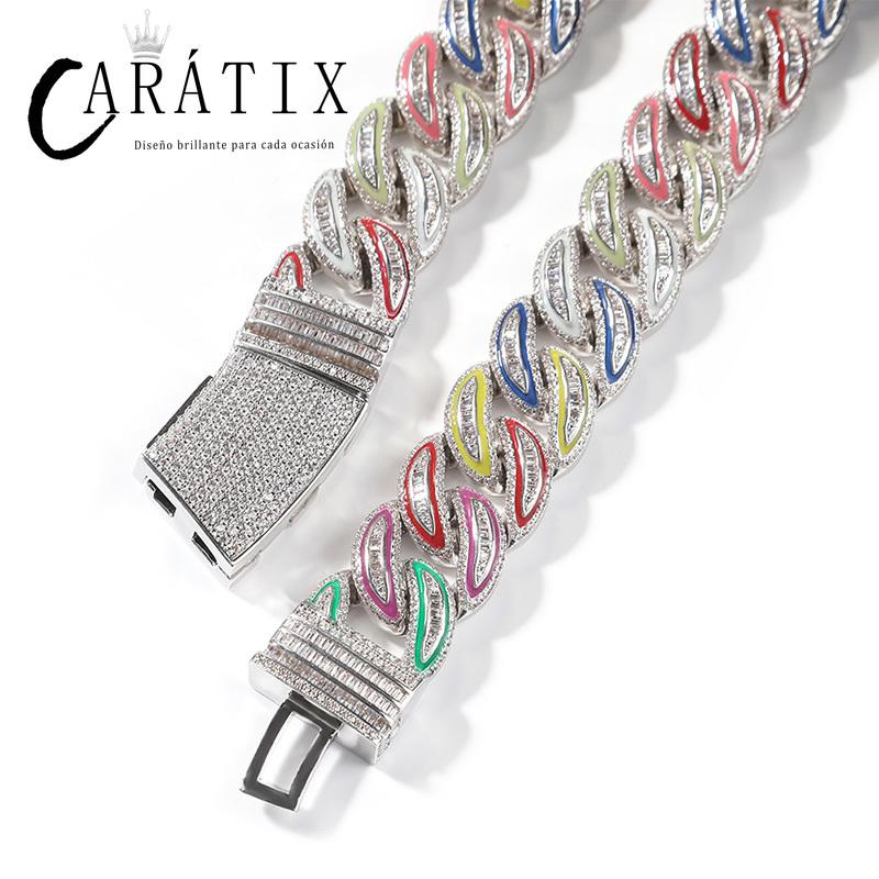 CARÁTIX 20mm Luminous Cuban Link Chain Necklace – Color CZ Iced Out Hip Hop Bling Jewelry for Men | Rapper Gift