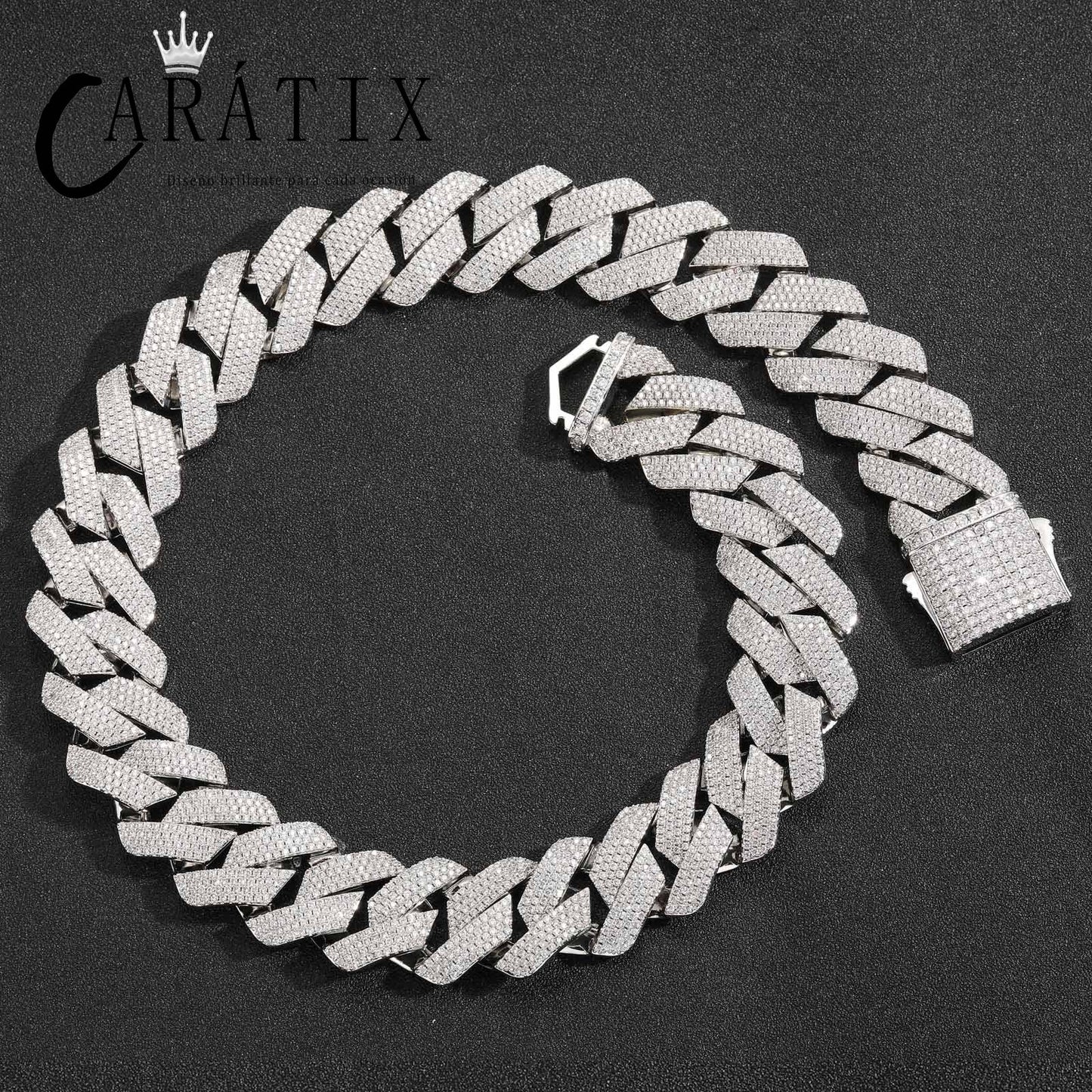 CARÁTIX 22mm Rhombus 4-Row Cuban Link Chain Necklace – Pink & White CZ Iced Out Hip Hop Bling Jewelry for Men | Custom Design