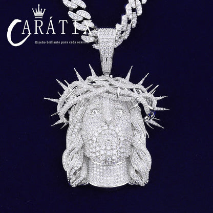 CARÁTIX -Iced Out Ratten Jesus Necklace Pendant for Men Prong Setting Hip Hop Jewelry Valentine's Day Gift for Men & Girls & Boys Mothers' Day Gift #Springtok