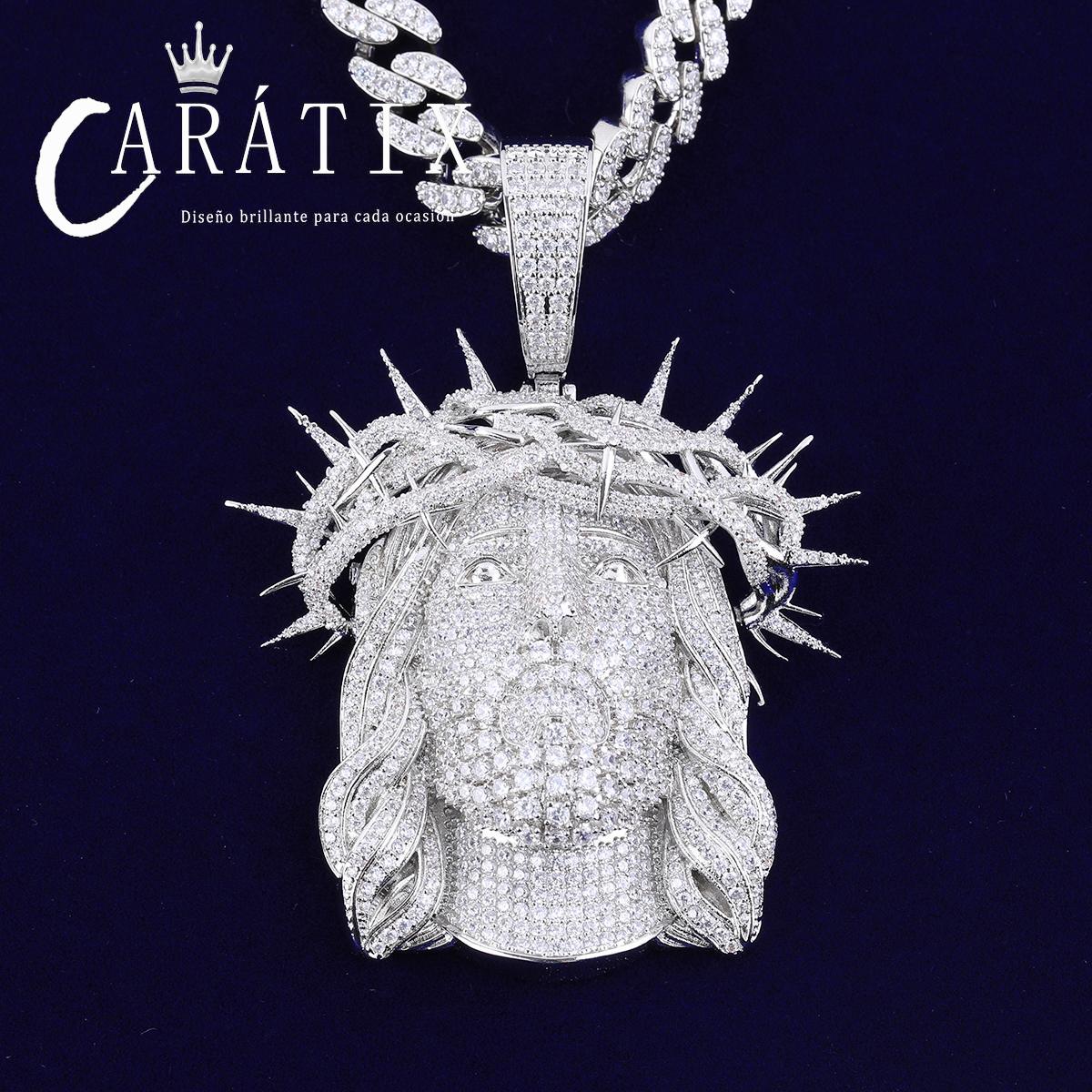 CARÁTIX -Iced Out Ratten Jesus Necklace Pendant for Men Prong Setting Hip Hop Jewelry Valentine's Day Gift for Men & Girls & Boys Mothers' Day Gift #Springtok