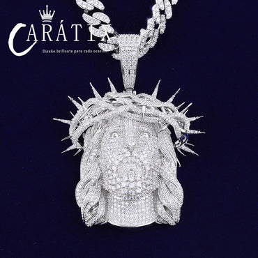 CARÁTIX -Iced Out Ratten Jesus Necklace Pendant for Men Prong Setting Hip Hop Jewelry Valentine's Day Gift for Men & Girls & Boys Mothers' Day Gift #Springtok