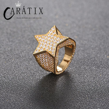 Caratix - Hip Hop Explosive Copper Inlaid Zircon Pentagram Star Ring Men's Jewelry High Quality Hip Hop Ring