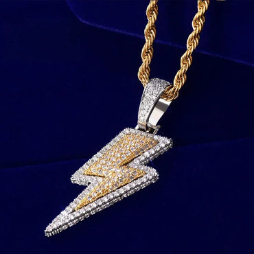 Iced Out Double Layer Lightning Bolt Pendant Flash Energy Bling | Caratix - CaratixJewelry