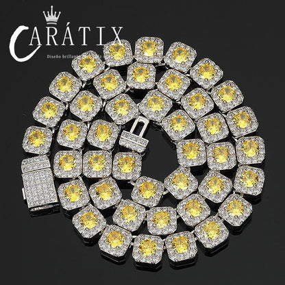 CARÁTIX - Hip Hop 5A+ CZ Stone Bing Iced Out 10mm Tennis Link Chain Chokers Necklaces for Men Women Rapper Jewelry Blue Yellow Stone Valentine's Day Gift for Men & Girls & Boys Mothers' Day Gift #Springtok